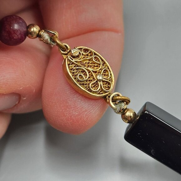 Stone Bead Necklace Rose Quartz Snowflake Obsidian Cloisonne Gradient 30" - Picture 10 of 13